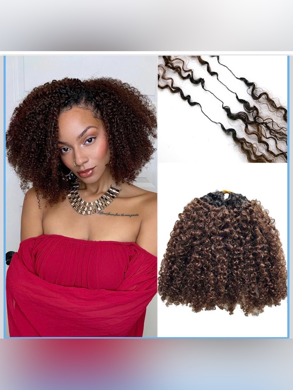 T1B/4 Afro Kinky Curly Crochet Human Hair Extensions 20" 120g
Kinky Curly, #T1B/